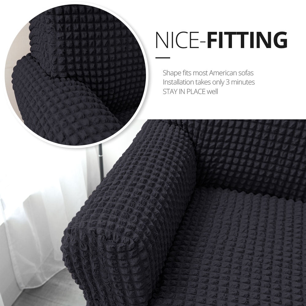 NICEEC Sofa Slipcover Black Sofa Cover 1 Piece Easy Fitted Sofa Couch Covers Universal High Stretch Durable Furniture Protector with Skirt Country Style (3 Seater Black)