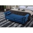 thumbnail image 2 of Velvet Bench Sofa Stool, 63" Storage Ottoman Rectangular Sofa Stool Bench with Buttons Tufted Nailhead Trimmed & Solid Wood Legs, Window Foot Storage Bench with 1 Pillow for Bedroom, Blue, 2 of 5