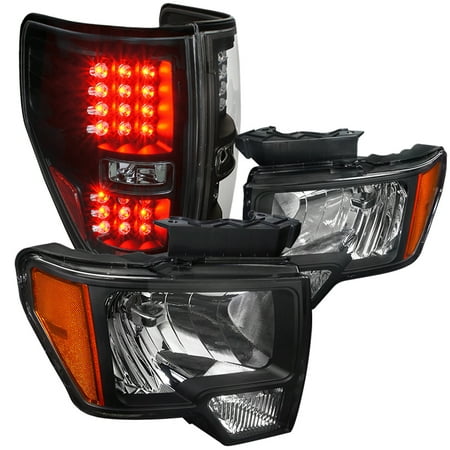 Lights Jdm Black Housing - Spec-D Tuning For 2009-2014 Ford F150 Jdm Black Housing Headlights + Led Brake Tail Lamps Parking Brake Lights (Left+Right) 2009 2010 2011 2012 2013 2014