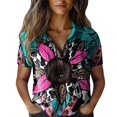 thumbnail image 2 of Bovemsi Women Cotton Shirt Printed Fashion Down Shirts Casual Tops Short Sleeve Blouse, Pink Women's Summer Shirts, XXL, 2 of 4