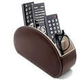 thumbnail image 1 of Remote Control Holder Organizer Table Desk Leather Control Storage TV Remote Control Organizer with 5 Spacious Compartments (Dark Brown with Beige Lining), 1 of 7