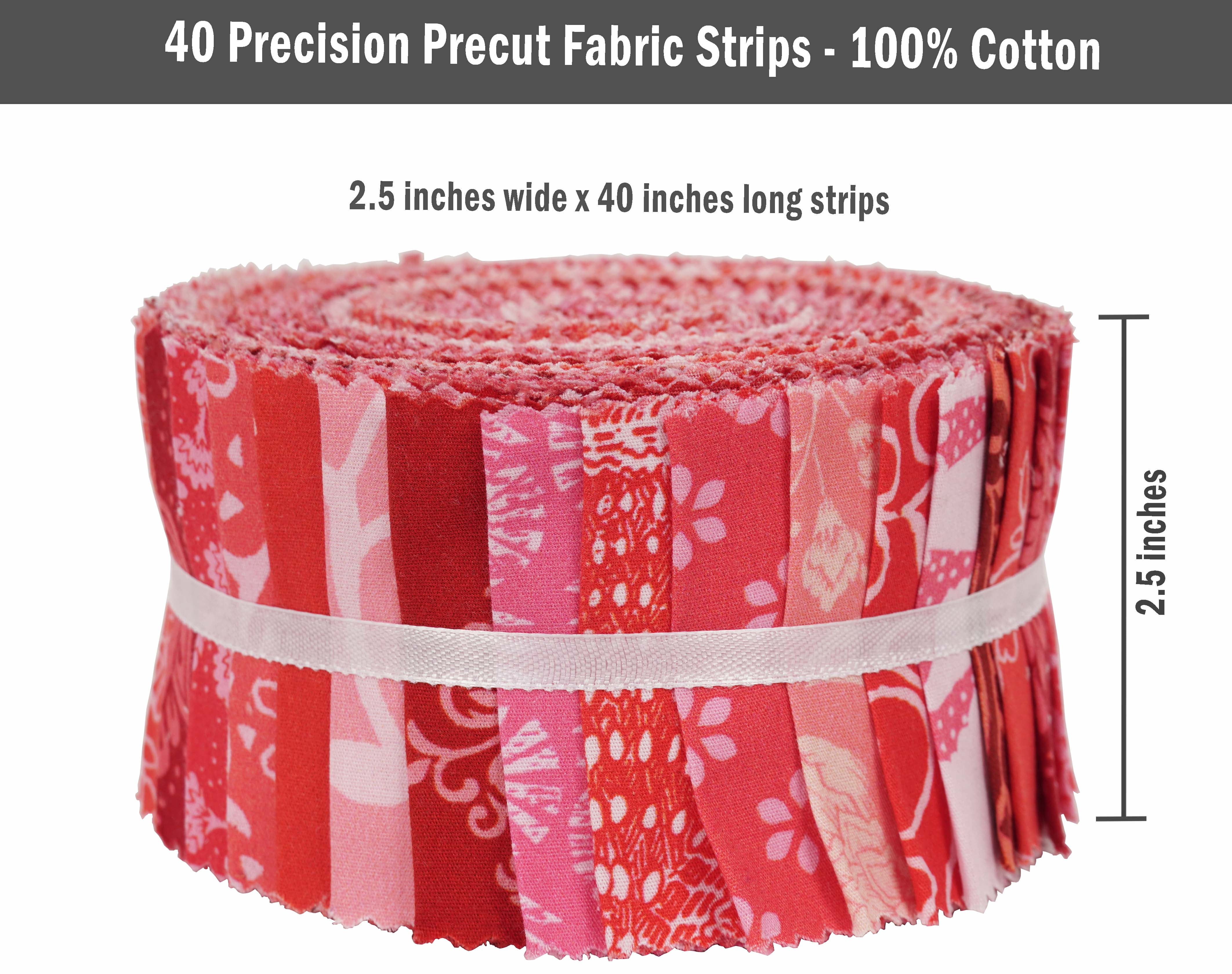 Soimoi 40Pcs Asian Block Print Cotton Precut Fabrics For Quilting Craft Strips 2.5x42inches Jelly Roll - Pink