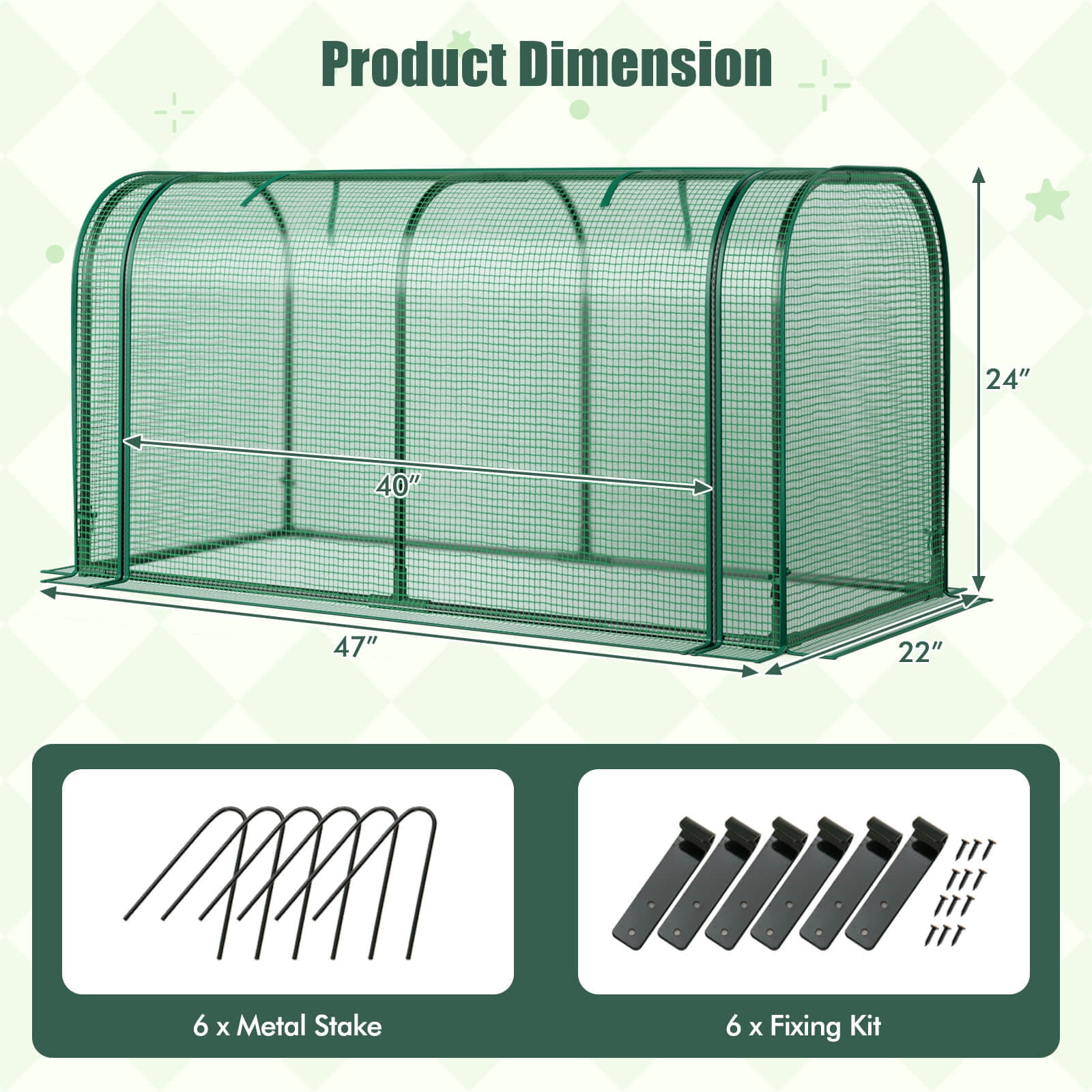 Costway Portable Mini Greenhouse 47" x 22" x 24" Outdoor Indoor Tunnel Greenhouse Green