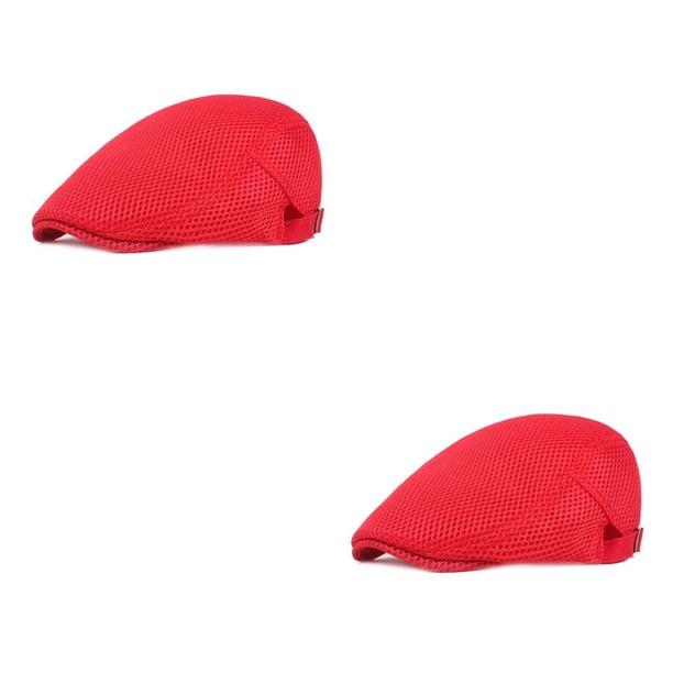 Qarigey Malla Newsboy Gorras Boina Sombreros Verano Gorras Transpirable Multifunción Protección solar Accesorios para el cabello Sólido Rojo 2Conjunto