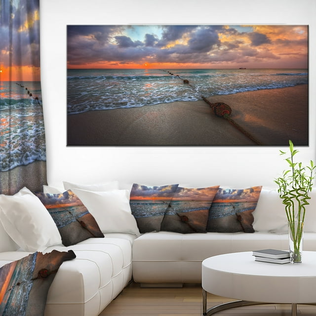 Reddish Sunset over Clear Beach - Seashore Canvas Art Print