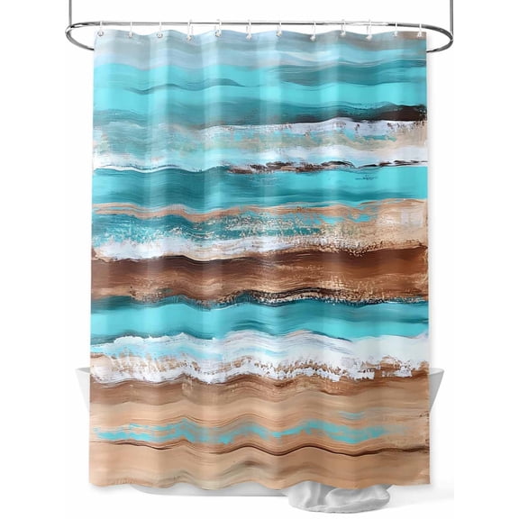 Shower Curtain Vintage Brown Turquoise Shower Curtains for Bathroom, Waterproof Polyester Shower Curtain Set with Hooks, Standard Size 72" x 72" Ocean Waves