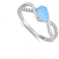 thumbnail image 4 of CHOOSE YOUR COLOR White CZ Blue Simulated Opal Sideways Oval Ring .925 Sterling Silver Band Female Size 5, 4 of 4