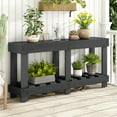 thumbnail image 3 of 62.9" Vintage Entryway Table with 6 Reinforced Legs & 4.5" Thick Desktop, Console Table with Metal Rivet Decor & Open Shelf, for Hallway, Living Room, Black, 3 of 9