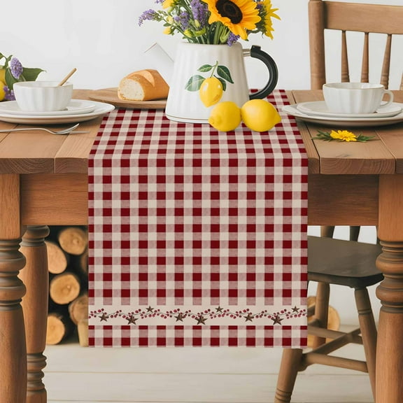 Classic Red Buffalo Plaid Table Runner Dresser Scarf,Kitchen Dining Table Decoration Country Western Star Linen Table Runners for Home Wedding Indoor Outdoor Party,13x70in