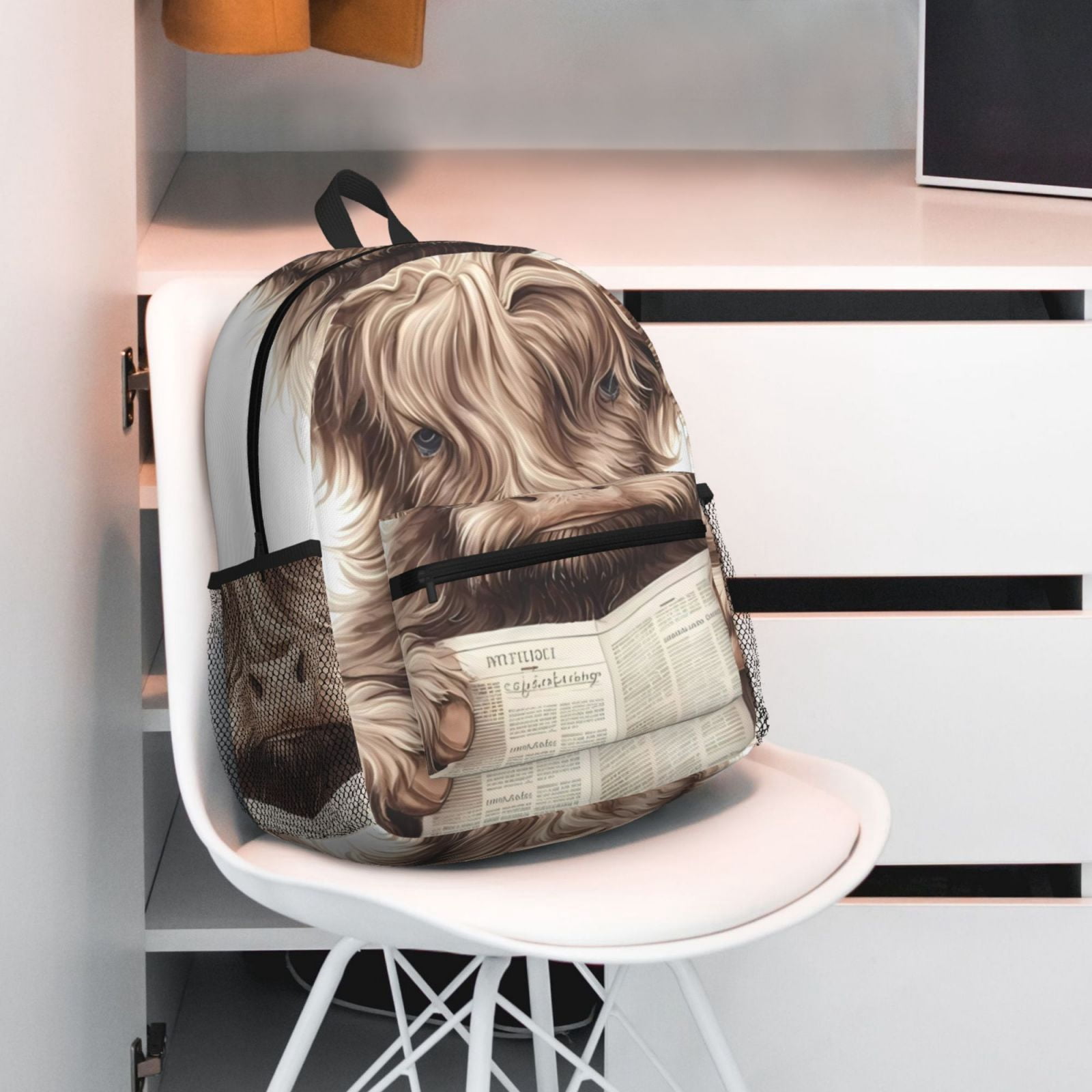Ratiio Relaxed Cute Cow Reading Print Casual Backpack for Men and Women, Water Resistant Oxford Fabric School Bag Lightweight Travel Daypack