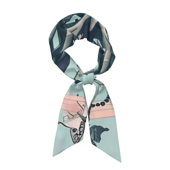 Easygdp Butterflies Skull Bows Neck Scarf Printed Scarves Head for Women'S Fashion Satin Scarfs For Bag Hair for Dating, Travel