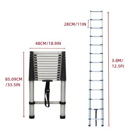 12.5 Ft Stainless Steel Telescoping Ladder Telescopic Extension Ladder Lightweight Collapsible Ladder,for RV, Loft, Attic, Home for Indoor and Outdoor Use, 330lb Load Capacity