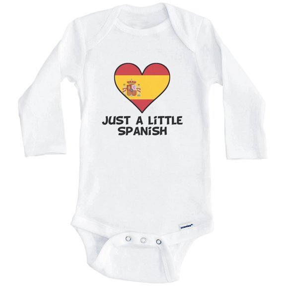 Just A Little Spanish Baby Bodysuit - Funny Spain Flag Baby Bodysuit (Long Sleeve), 0-3 Months White