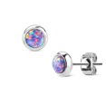thumbnail image 1 of MoBody Created-Opal Round Stud Earrings Silver Surgical Stainless Steel Womens Jewelry (Purple Created-Opal), 1 of 2