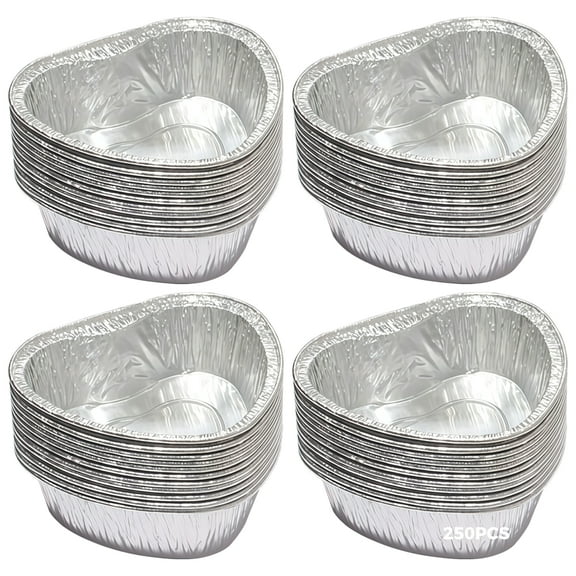 250 Pcs Heart-Shaped Aluminum Foil Containers, 3.4 fl oz（100 ml）Baking for Eggs, Cakes, and Appetizers
