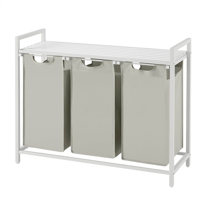 Cesto para Ropa Sucia, Cesta Colada, 3 Bolsas Colada de, Estante, Marco Metálico, 3 x 38 L, Blanco