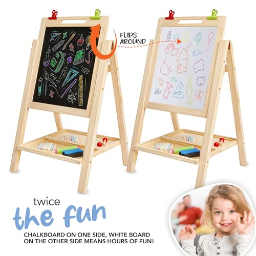 Kidaddle 2-in-1 Double Sided Kid's Easel, Tabletop Art Easel for Toddlers 2-4, Toddler Chalk Board for Children, Kid Art Easel, Arts Easel for Toddlers 2-4 Years, Painting Kit Kids