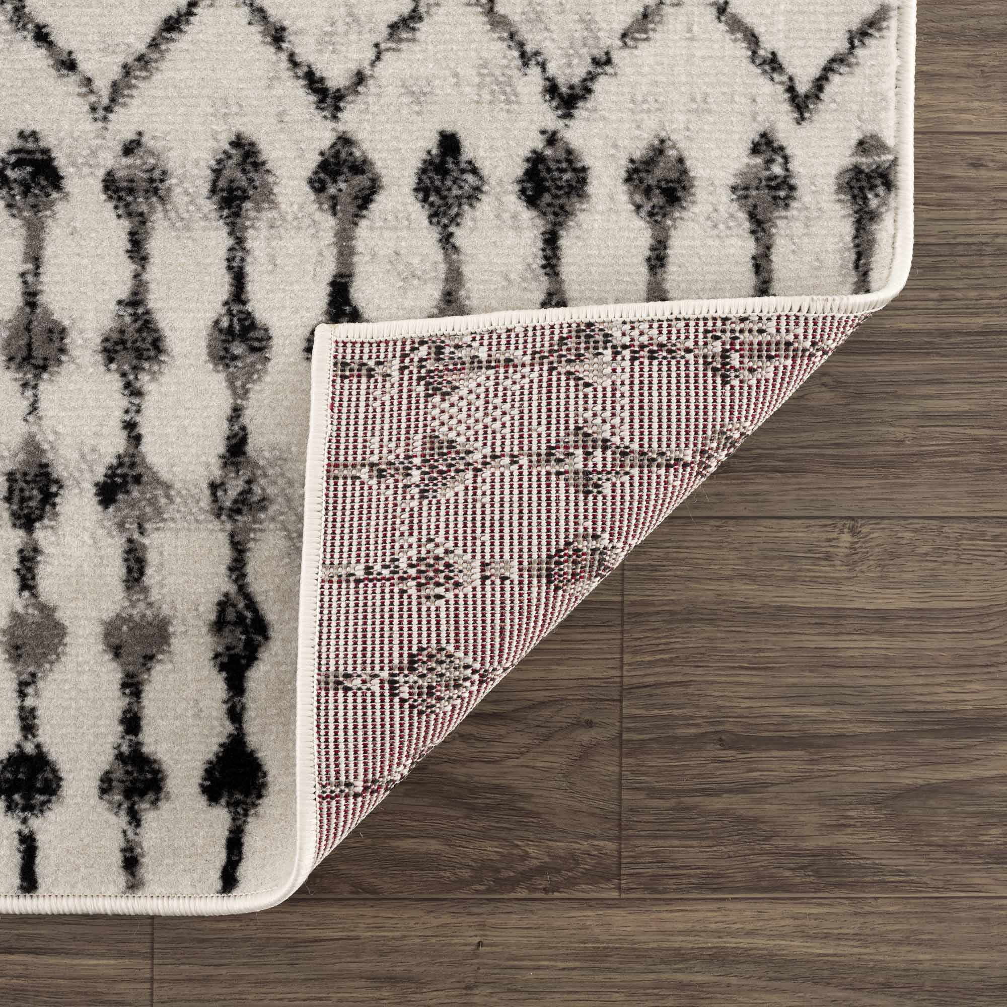 Hauteloom Cowplain Farmhouse Moroccan Geometric Area Rug - Boho Aztec Tribal Carpet for Living Room, Bedroom, Dining Room - Cream, Black, Beige, Gray - 6'7" Square Rug