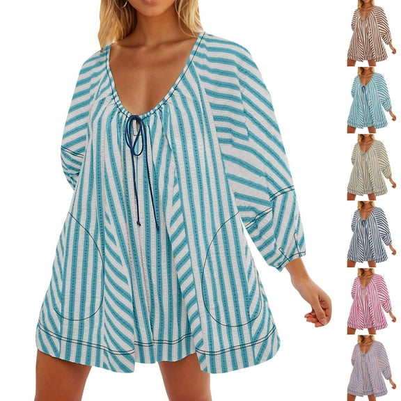 pstuiky Womens Jumpsuit, Striped Loose Short Outfits for Vacation Breathable Athletic Rompers for Women Khaki L