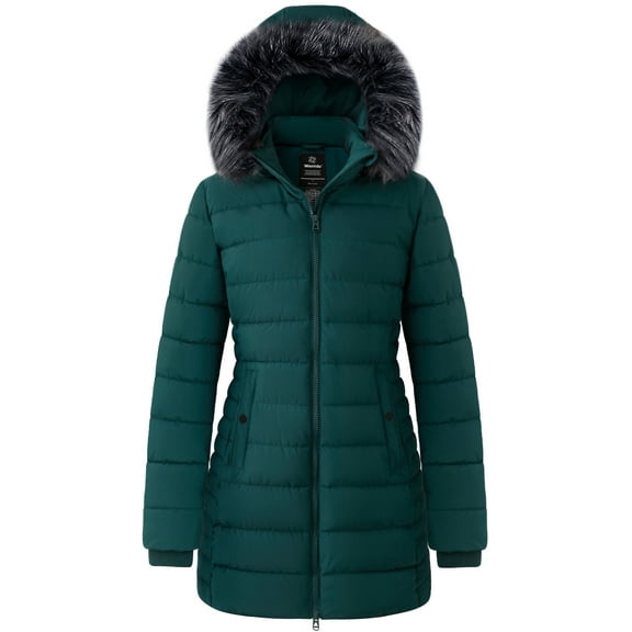 Wantdo Women's Winter Jacket Mid-Length Winter Coat Hooded Puffer Jacket Blackish Green L