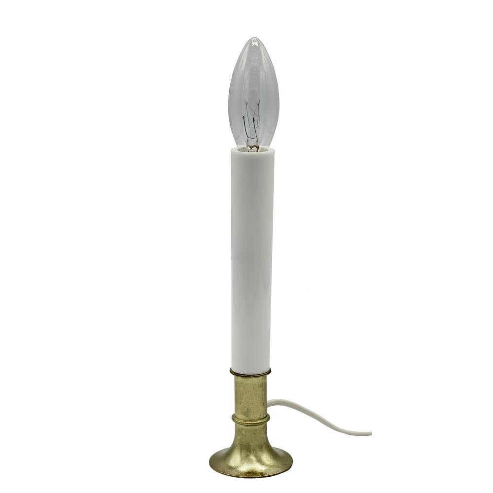 Electric Window Candle Lamp with Brass Plated Base, Dusk to Dawn Sensor
