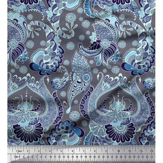Soimoi Cotton Duck Fabric Leaves & Floral Artistic Print Sewing Fabric Yard 42 Inch Wide