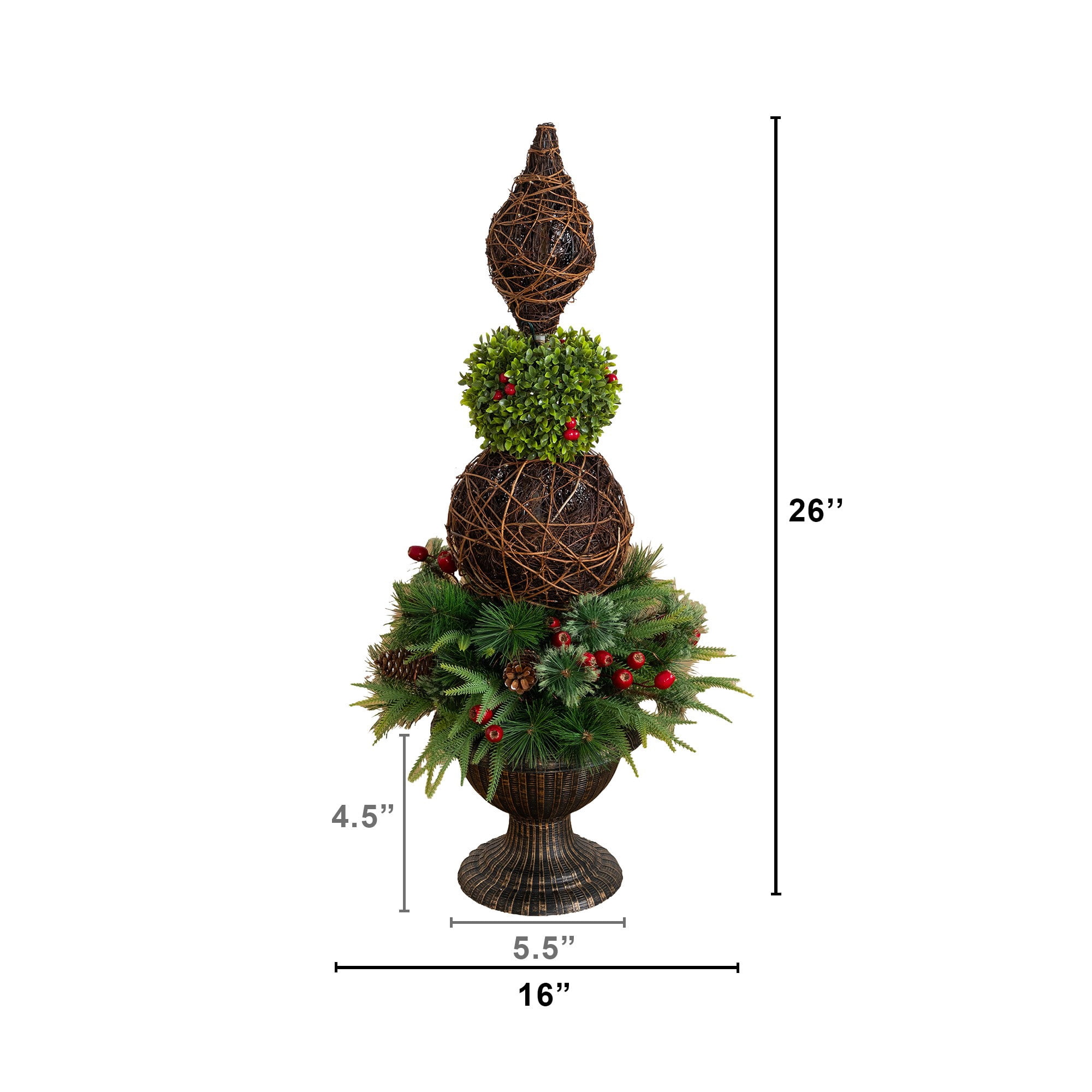 3ft. Pre-Lit Artificial Finial Boxwood Ornament Mixed Pine Topiary Christmas Tree with 70 LED Lights in Decorative Urn