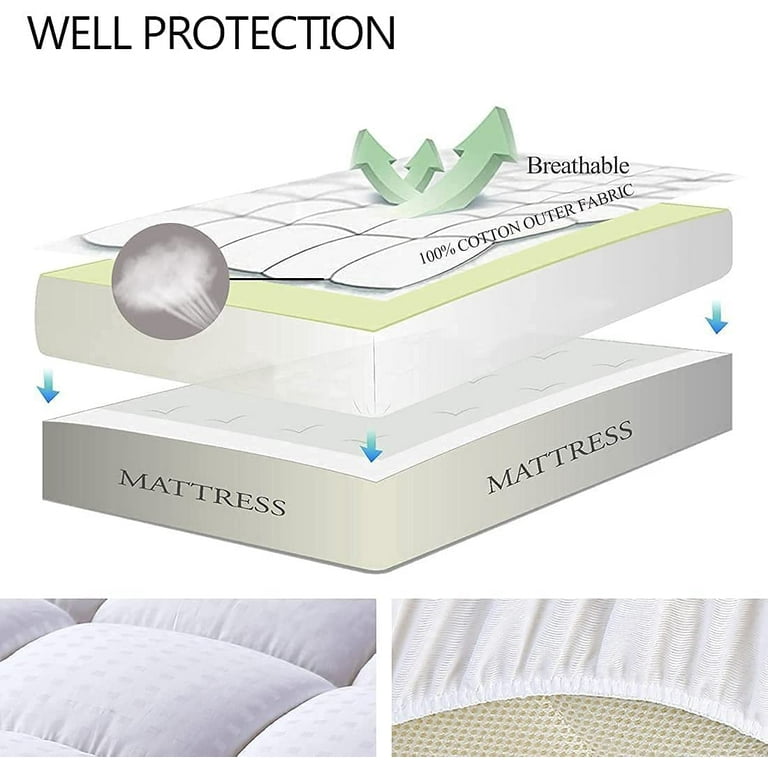 EASELAND Queen Size Mattress Pad Pillow Top Mattress Cover Quilted Fitted Mattress Protector Cotton Top Stretches Up 8-21 Deep Pocket Cooling