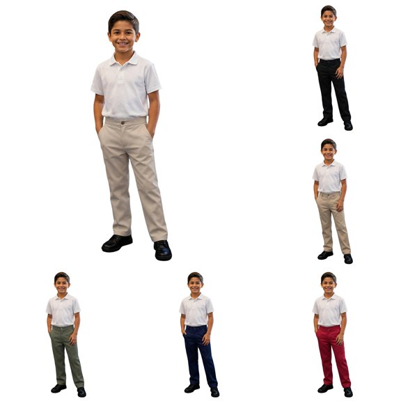 AWZXDE Boys Girls School Pants Straight Leg Formal Trousers Kids Dress Pants Elastic Waist Bottom Beige - 7-8 Years
