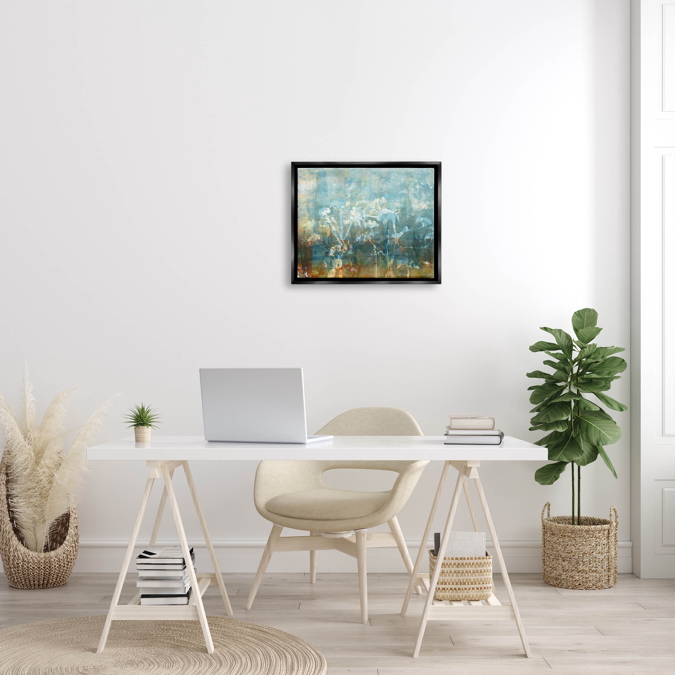 Stupell Industries Distressed Botanical Overlay Collage Graphic Art Jet Black Floating Framed Canvas Print Wall Art, Design by Liz St. Andre