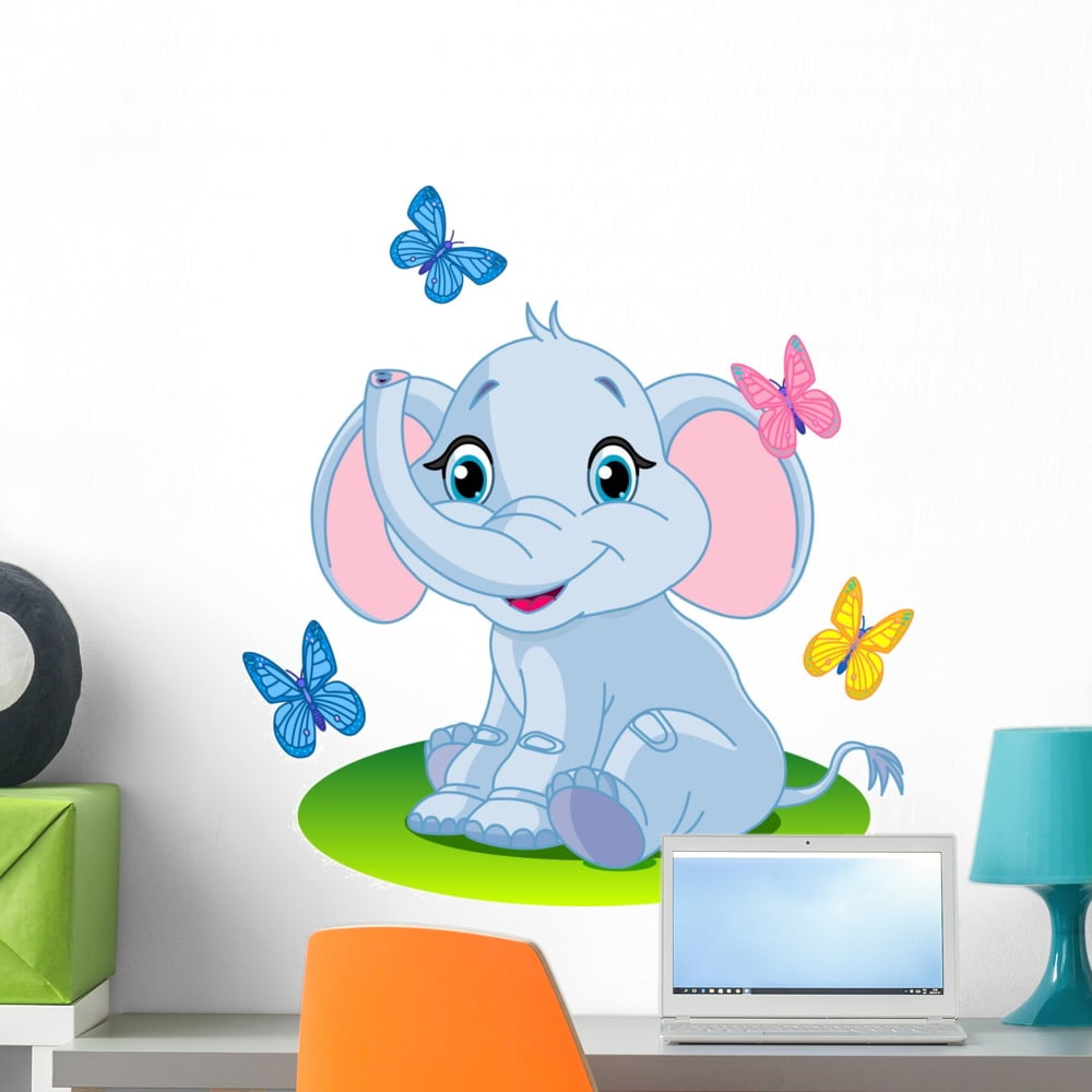 Baby Elephant Wall Decal Mural by Wallmonkeys Peel and Stick Graphic