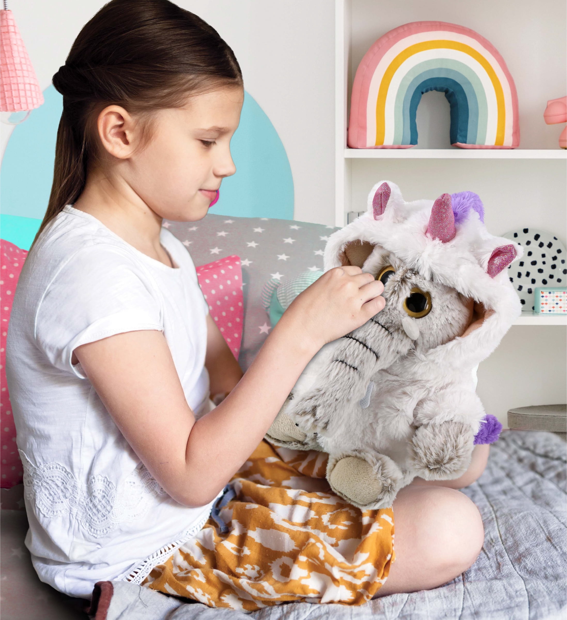 DolliBu Sitting Elephant Unicorn Plush Stuffed Animal Toy - Super Soft Bearcorn Dress Up with Removable Plush Unicorn Outfit, Cute Fantasy Wildlife Gift - 9 Inch