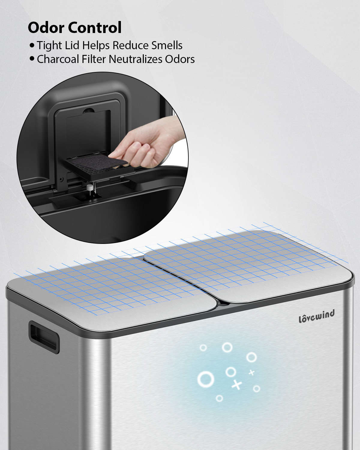 Dual Compartment Kitchen Trash Can, 2 x 10.5 Gallon Stainless Steel Garbage & Recycling Bin Combo for Kitchen, Soft Close Lids, Odor Proof, Hands Free