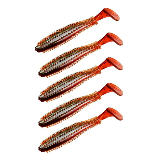 5x Pesca de Señuelos Suaves de Cola T Cebos Falsos para de Agua Dulce agua de salada marrón