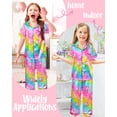 thumbnail image 5 of Girls Pajamas Silk PJS Set Rainbow Unicorn Sleepwear Short Sleeve Long Pants Jammies for Toddler Kids, 5 of 6