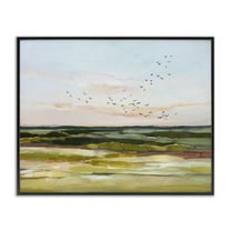 Stupell Industries Bird Flock over Grassland Landscape & Nature Painting Black Framed Art Print Wall Art, 30 x 24