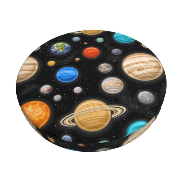 Balery Planets In Deep Space Fundas de asiento para taburete de bar redondo de tela de terciopelo ajustables que protegen de arañazos y manchas para sillas de 14 a 17 pulgadas.-14 inch