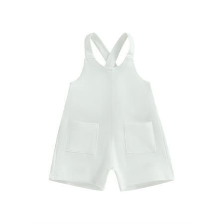 

Qtinghua Toddler Baby Girl Boy Summer Casual Suspender Shorts Sleeveless Crossback Romper Jumpsuit with Pockets Overalls White 3-4 Years