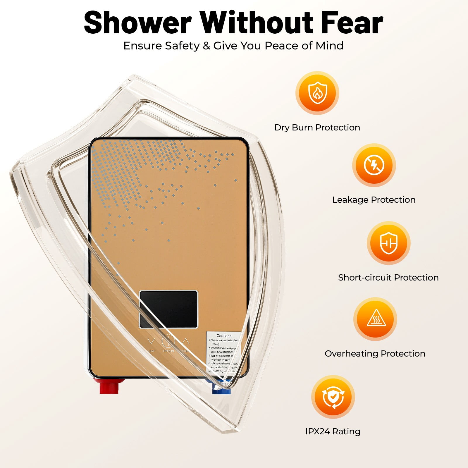 Tankless Water Heater Electric, 4500W Electric Water Heater with Digital Temperature Display and Practical Shower Kit for Kitchens Cabinets Bathrooms Rvs Bars Schools Hospitals Neighborhoods