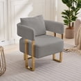 thumbnail image 2 of 26" Gold Metal Leg Modern Accent Chair, Comfy Reading Chair with Teddy Fabric, Modern Minimalist Sofa Chair with High Rebound Foam for Living Room, Grey, 2 of 9