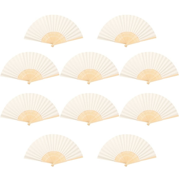 10-Pack DIY Blank Folding Fans for Painting - Wood & Paper Craft Fans for Kids Art Projects, Photo Props, Stage Performance, Wedding Decoration (Beige)