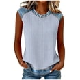 thumbnail image 2 of Sheghy Cotton Tank Top Women 100%Cotton Crew Neck Sleeveless Blouse, Waffle Knit Denim Print Patchwork Tank Light Blue S, 2 of 7