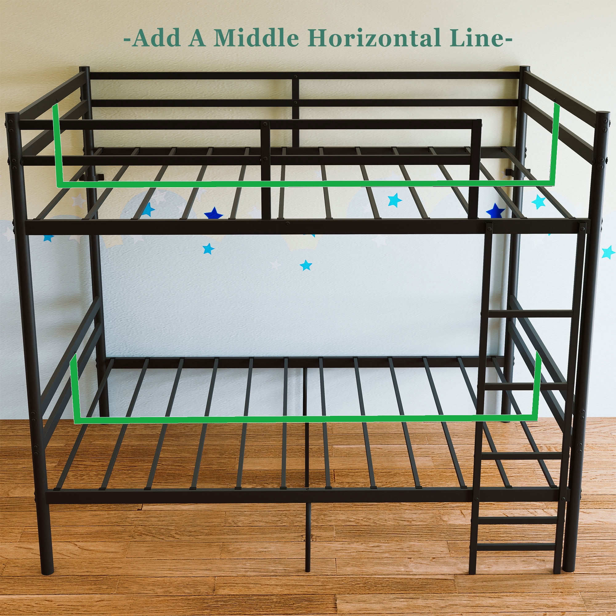 MAYEERTY Full Over Full Metal Bunk Bed, Heavy Duty 770 lbs Capacity Frame, Sturdy Steel Bunk Bed with Guardrail and Ladder for Kids Teens Adults, Black