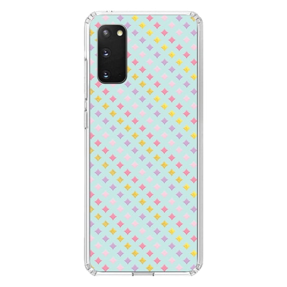 DistinctInk Clear Shockproof Hybrid Case for Galaxy S20 PLUS / 5G (6.7" Screen) - TPU Bumper, Acrylic Back, Tempered Glass Screen Protector - Pastel Diamond Pattern - Pink Purple Teal