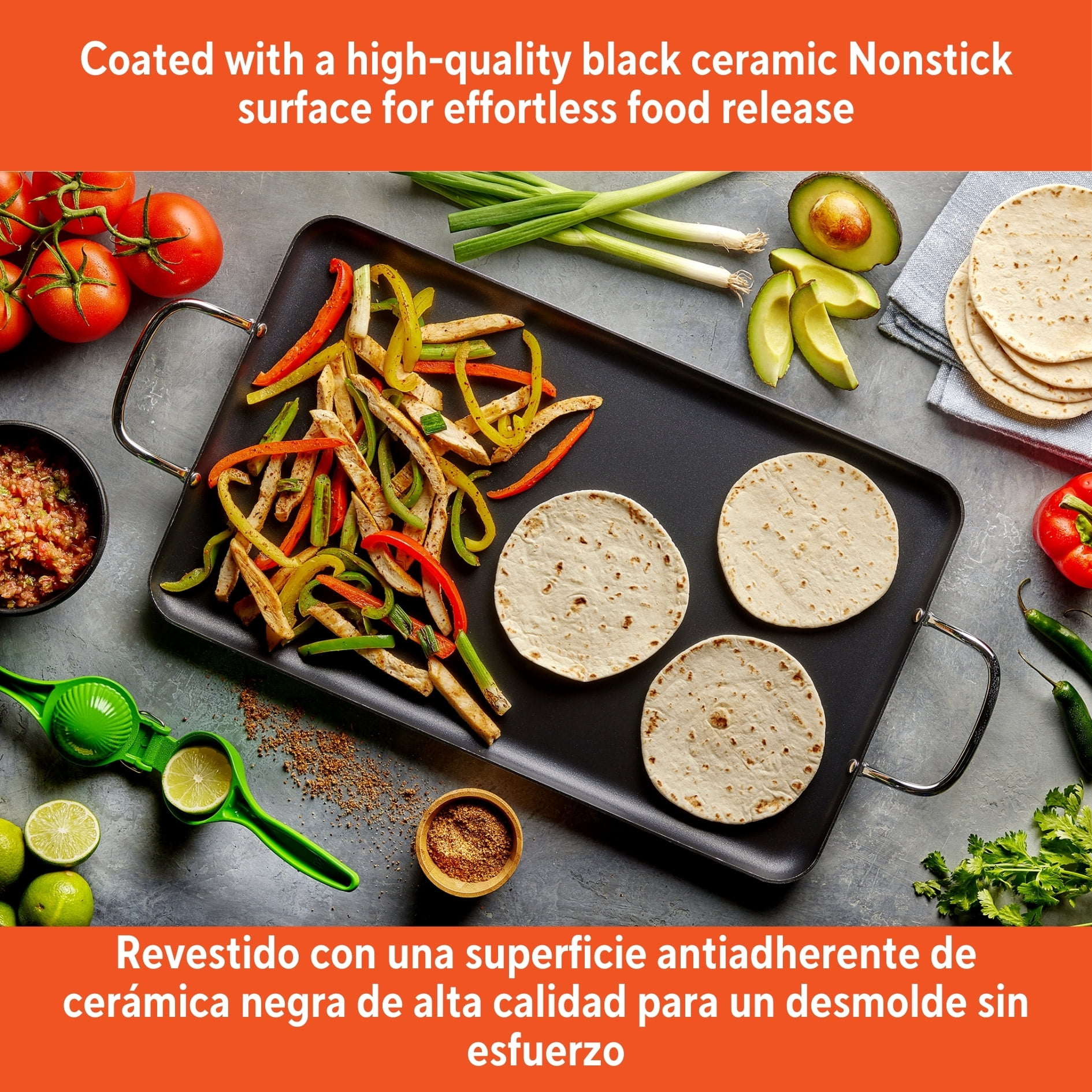 IMUSA Nonstick Stovetop Double Burner Griddle with Metal Handles, 17-Inch, Black