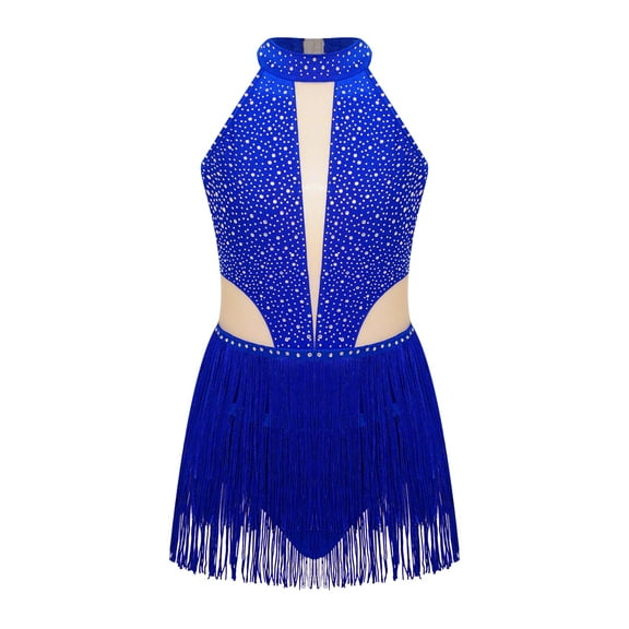 inlzdz Kids Girls Gymnastics Leotard Lyrical Dancewear Shiny Rhinestone Latin Jazz Ballet Dance Blue 14