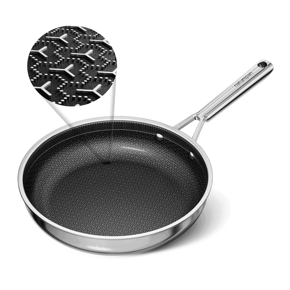 naturepan 11 Inch 3-Ply Hybrid Ceramic Frying Pan, Diamond-Titanium Nonstick Stainless Steel Pan, Hexagon Surface, Dishwasher Safe & Oven Safe