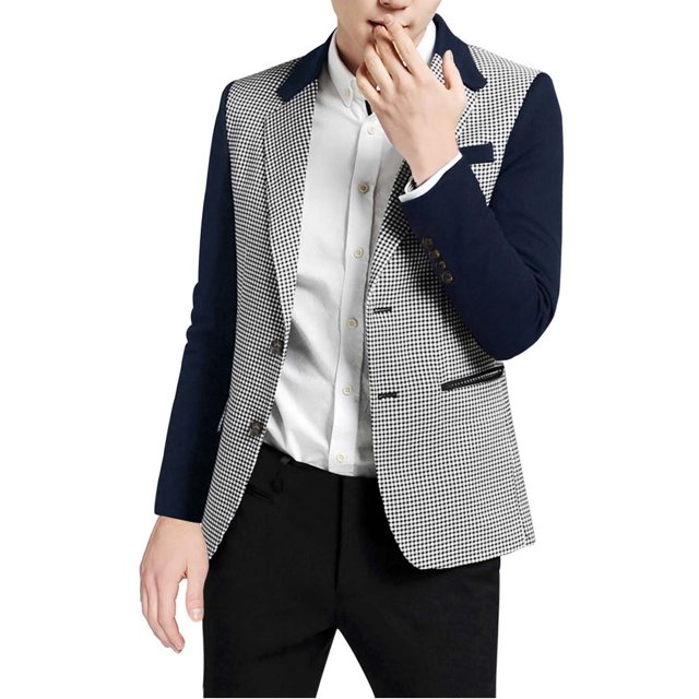 BLAZER DE PATRÓN A CUADROS CHIC PARA HOMBRE, AJUSTE SLIM, CHAQUETA DEPORTIVA CASUAL, AZUL MARINO