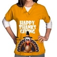 thumbnail image 3 of QATAINLAV Womens Thanksgivings Nursing Scrub Tops Fashion Turkey Pumpkin Print V Neck Nurse Uniform Workwear Holiday Scrubs with Pockets Flash Deals Today Orange M, 3 of 5