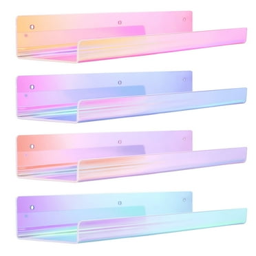15" Acrylic Floating Shelves Wall Mounted, Upsimples Iridescent Nail Polish Holder, Set of 4
